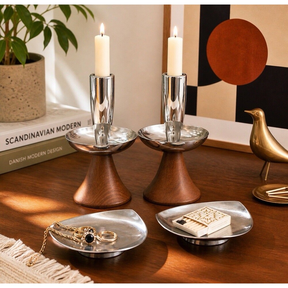 Mid Century Modern Danish Stetson Stainless Steel Candle Holder Set